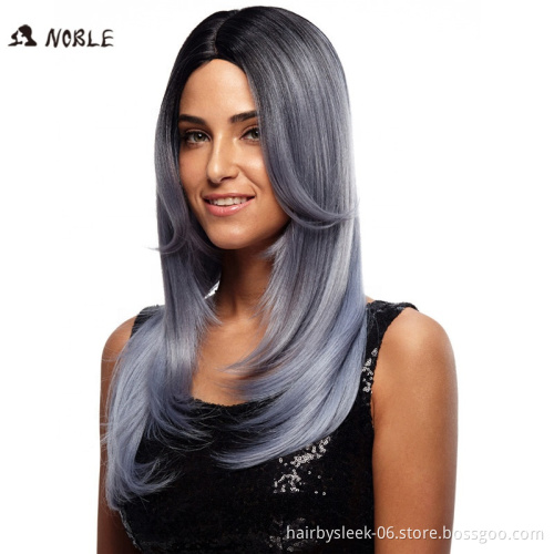 Noble Straight Hair Wigs 24 Inch Long Synthetic Wigs For Black Women Blue Silver 2 Colors Choice Hot Selling For Wholesale
